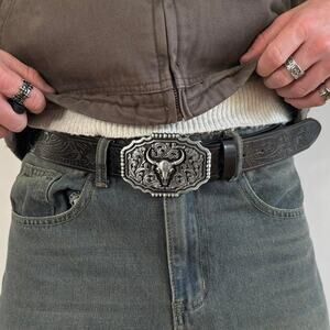 Y2K Silver Western Cowboy Boho Belt Black Unisex Large Adjustable